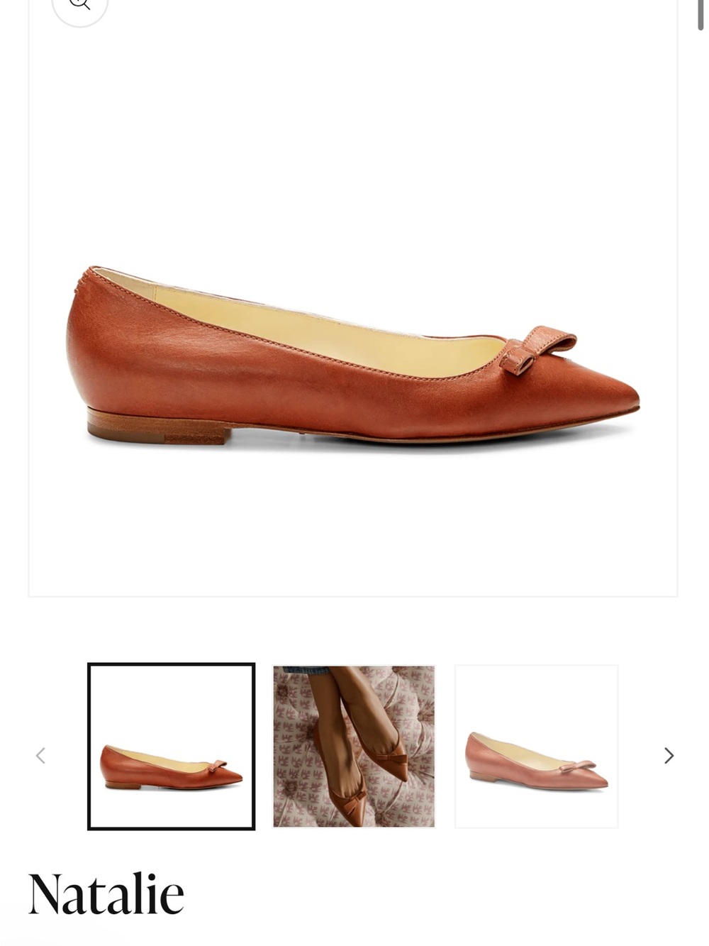 Sarah Flint Natalie Pointed Bow Flat - Cognac